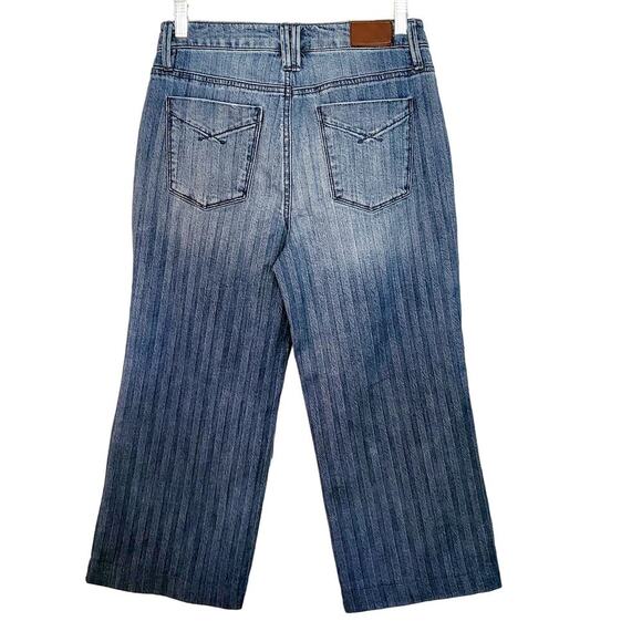 Anthropologie Unpublished Striped Wide Leg Cropped Blue Denim Jeans Women's 28 - Picture 2 of 8